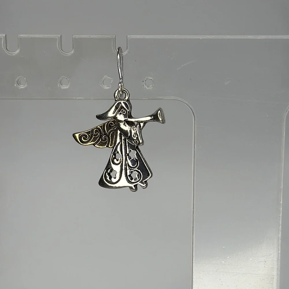 Dainty Silver and Gold Angel Earrings with Intricate Details